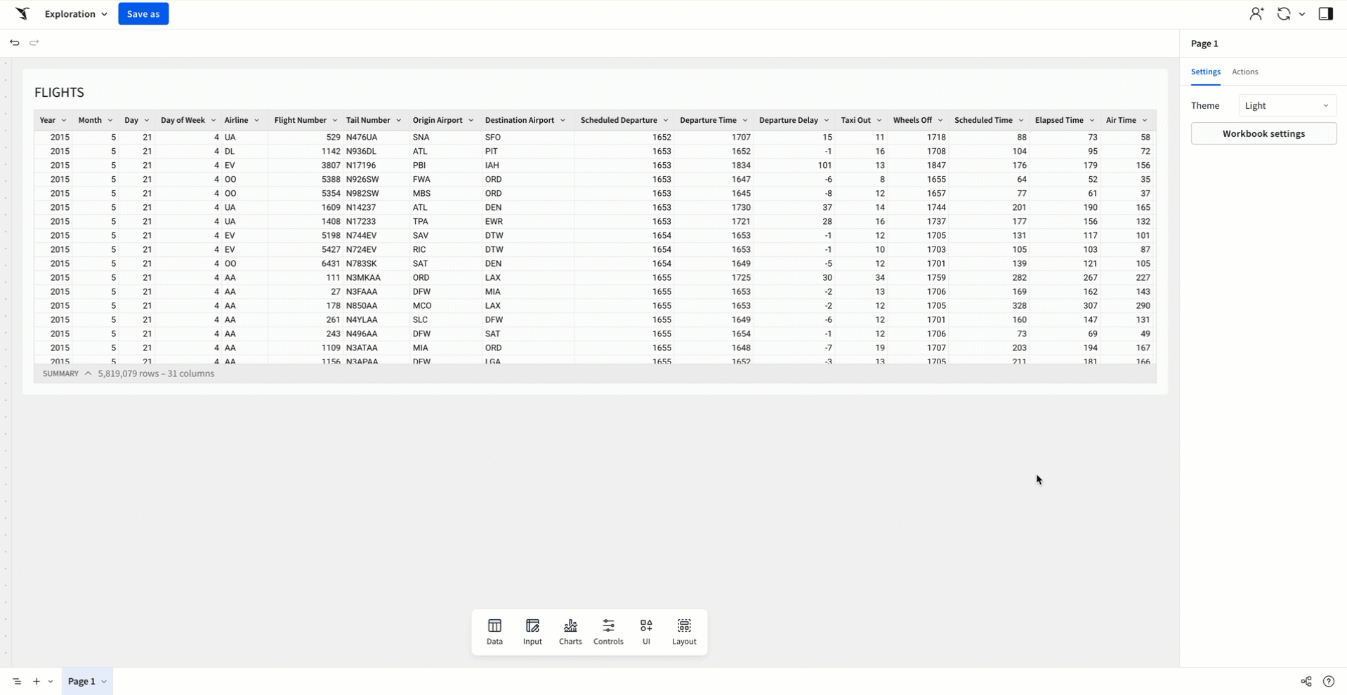 A user selects and deselects the FLIGHTS table repeatedly. The editor panel changes in response to the selection