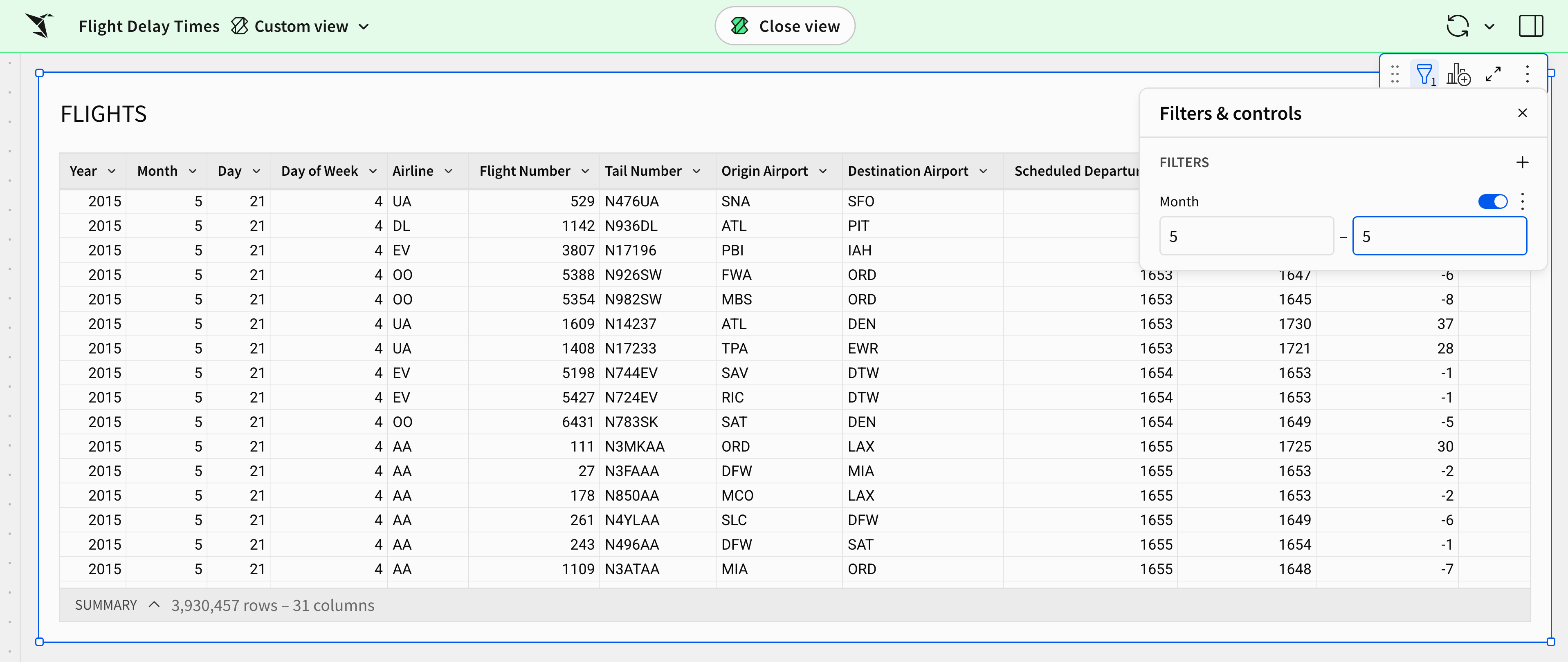 After making an edit in the published version of the document, a custom view opens
