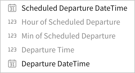 In the column list, the hidden columns appear greyed out