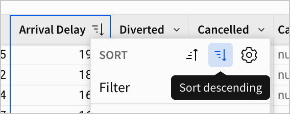 The sort descending option is selected a second time to remove the sort.