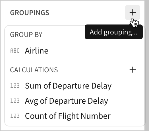 Above the Airline grouping, a user selects Add grouping