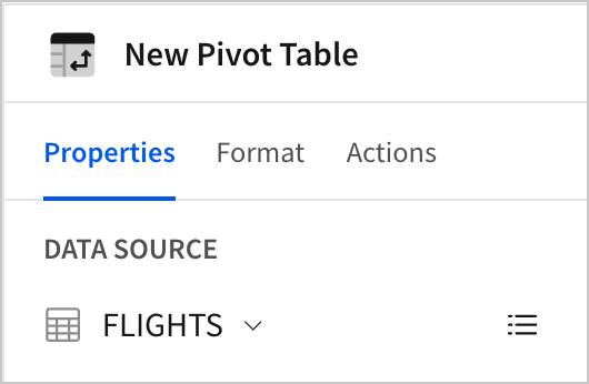 In the editor panel, under Data Source, the FLIGHTS table is listed