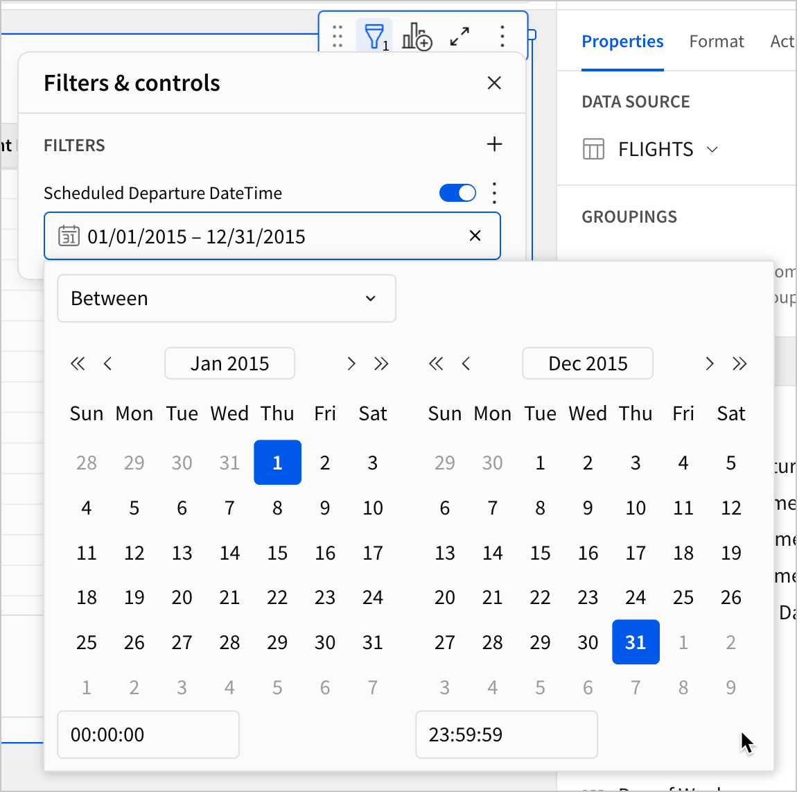 A user selects Jan 1 2015 to Dec 31 2015 as the range for a date filter