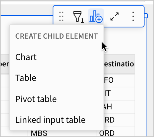 A user opens the create child element menu