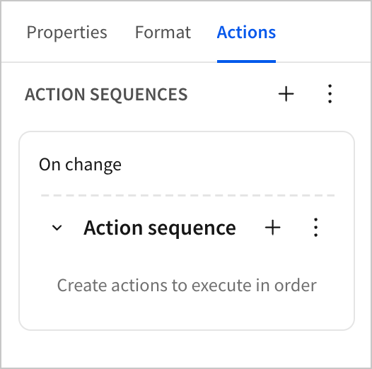 In the editor panel, the actions panel is open, and shows a blank action sequence