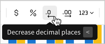 A user selects the option to Decrease decimal places