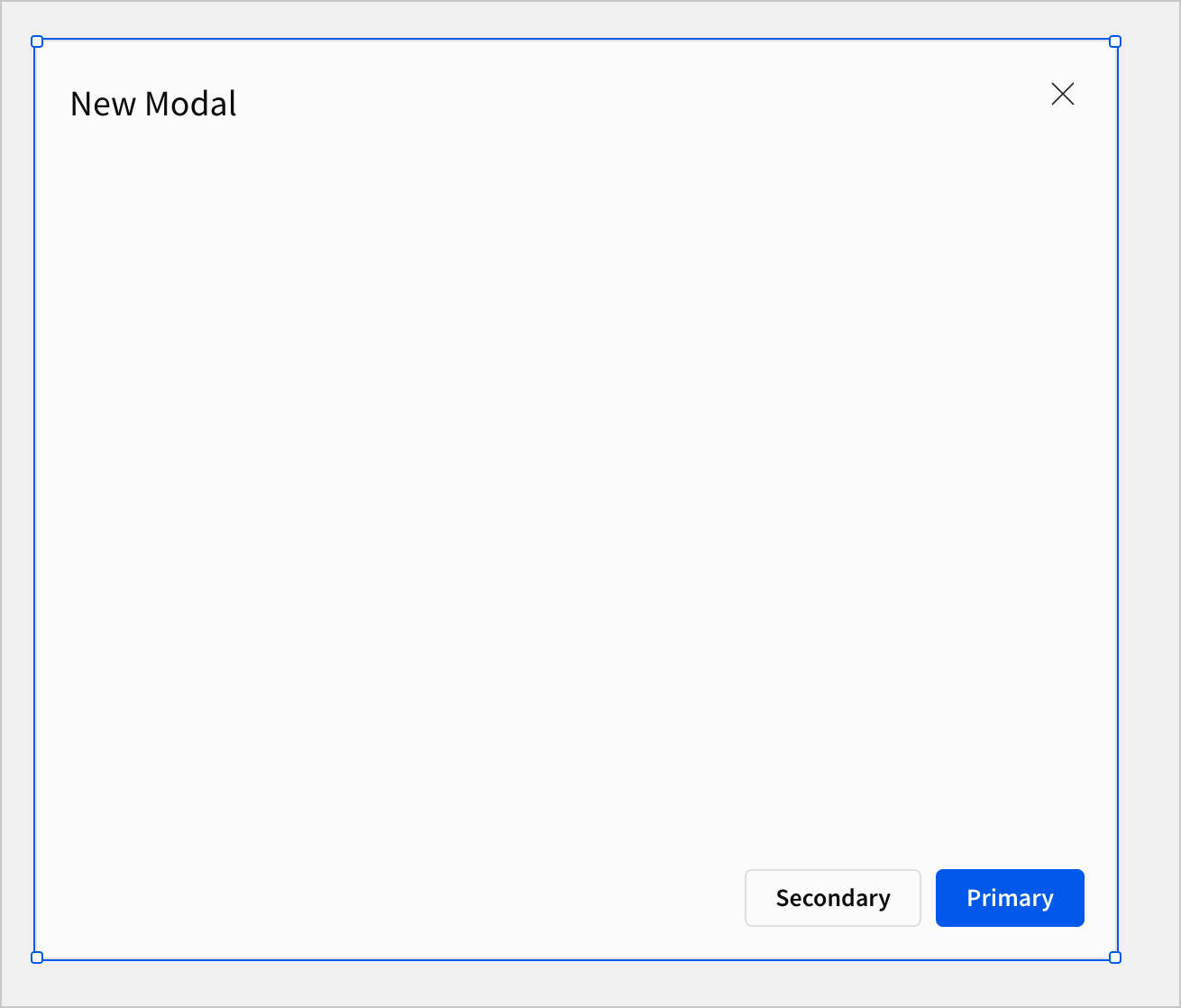 The modal titled Modal 1 in the footer appears with the title New Modal along with buttons for Secondary and Primary actions