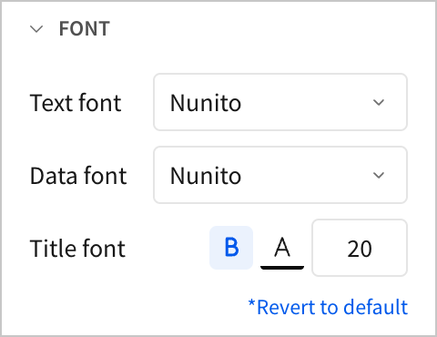 The Text font and Data font show the Nunito font selected. The title font has the Bold option highlighted