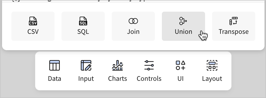 In the Select source modal, a use selects Union