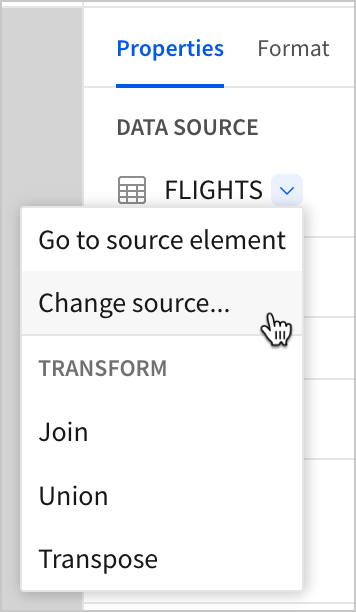 In the editor panel, a user opens the Date source menu and selects Change source